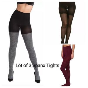 Lot of 3 Spanx Shaping Tights Marled grey, Wishbone, Currant Burgundy red 2/B